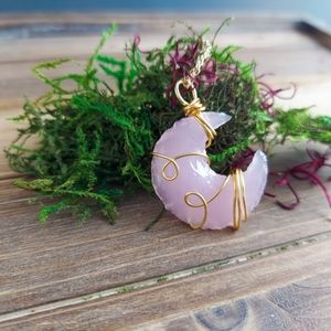 Wire Wrapped Rose Quartz Moon Necklace